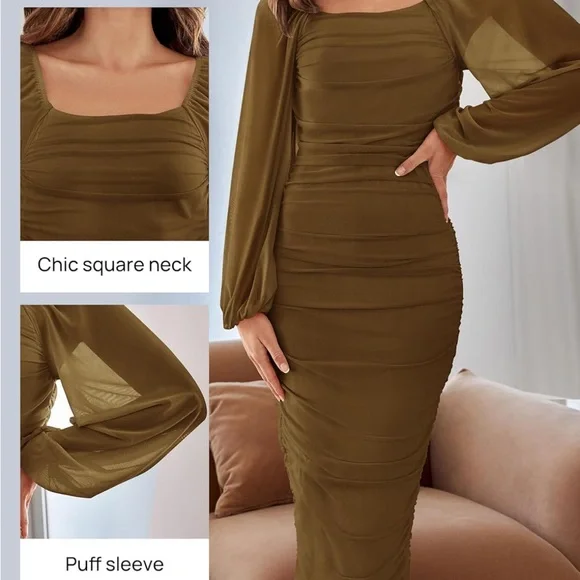 Elegant Brown One-Shoulder Dress - Picture 3 of 4